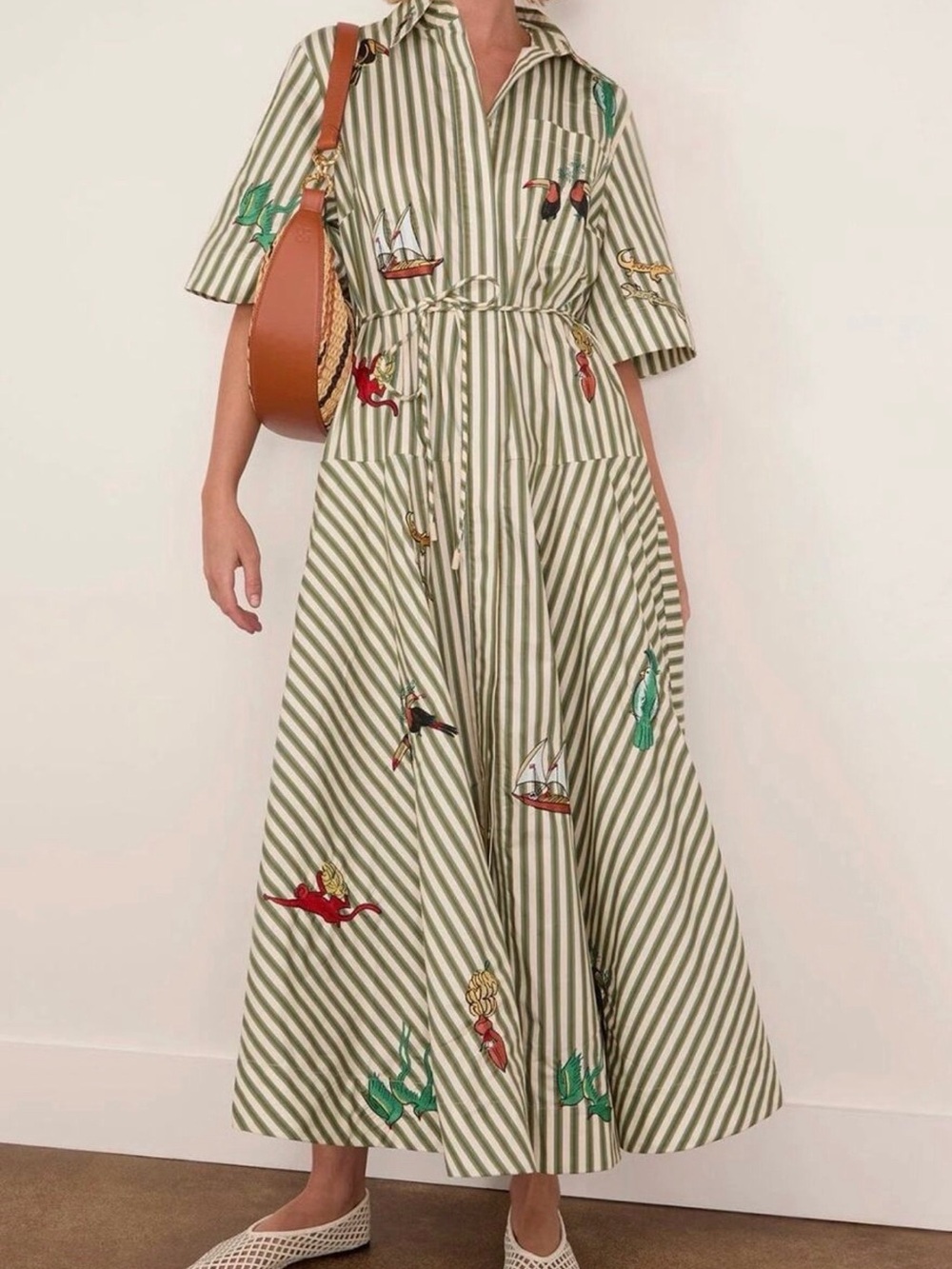 Alemais Striped embroidered Midi Dress with Floral Accents - Picture 10 of 10